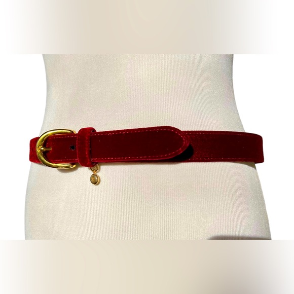 Ralph Lauren Accessories - Ralph Lauren Red Velvet, Leather and Gold Belt Size Small